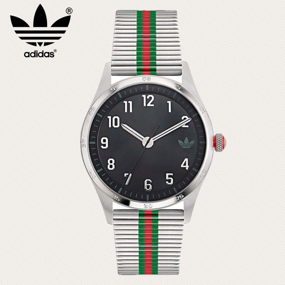 ✨Adidas Stainless Steel Analog Black Dial Silver Strap Unisex's